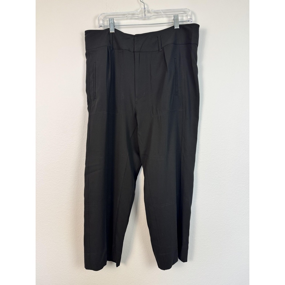 Ayr Silk Crepe Dress Pants Womens 12 Black Stretch Cropped Ankle Pockets Career
